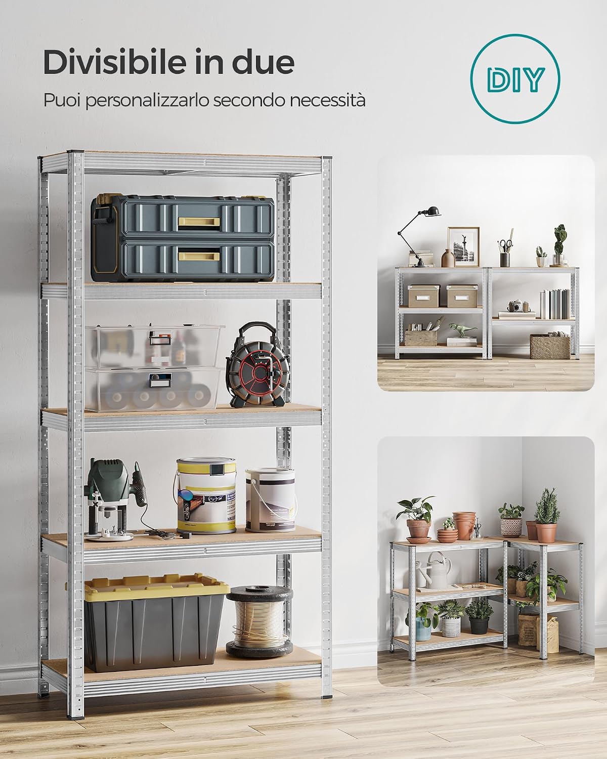 Thumbnail 6 de SONGMICS Set di 2 Scaffali in Metallo 5 Ripiani Regolabili, Senza Viti, Portante 875 kg – 40 x 90 x 180 cm (ARGENTO) GLR040E02