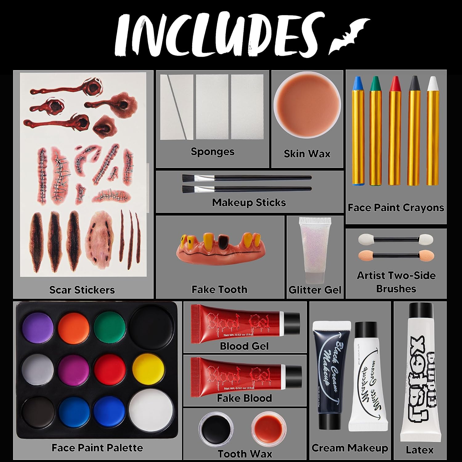 Detalle 2 de JOYIN Halloween Makeup Set, 12-Color Face Paint, Crayons & Fake Blood