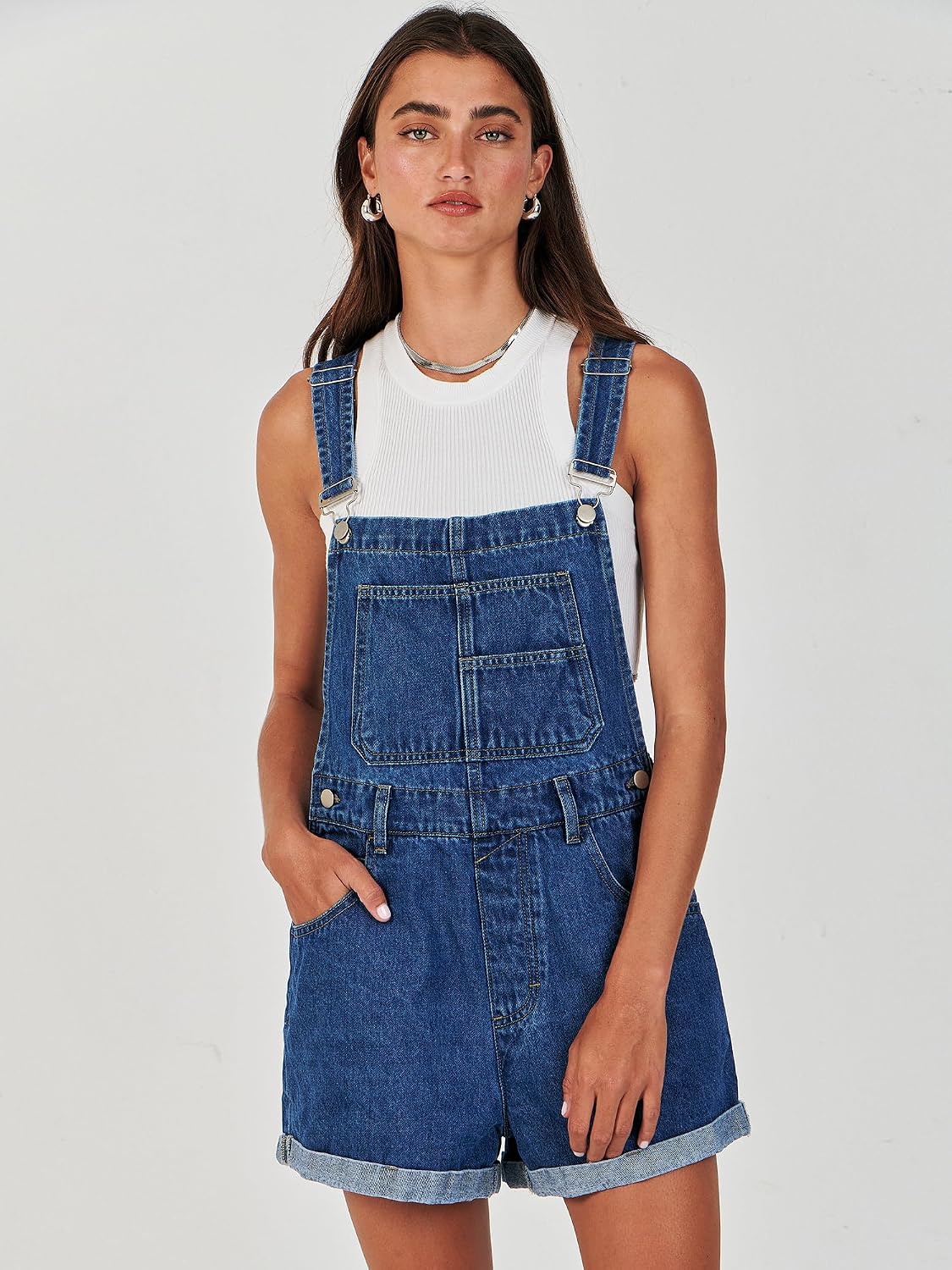 Detalle de ANRABESS Denim Short Overalls for Women — Casual Loose-Fit Jumpsuit