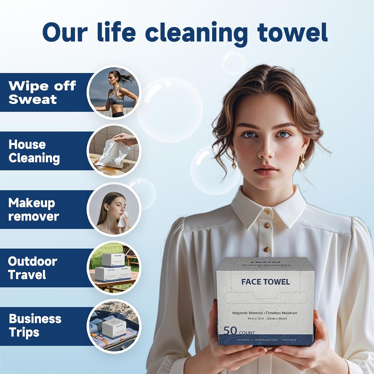 Thumbnail 6 de HMTM Face Towels Disposable Towelettes (10x12 Inch, 50 Count) — Extra Thick & Soft for Makeup Removal & Cleansing