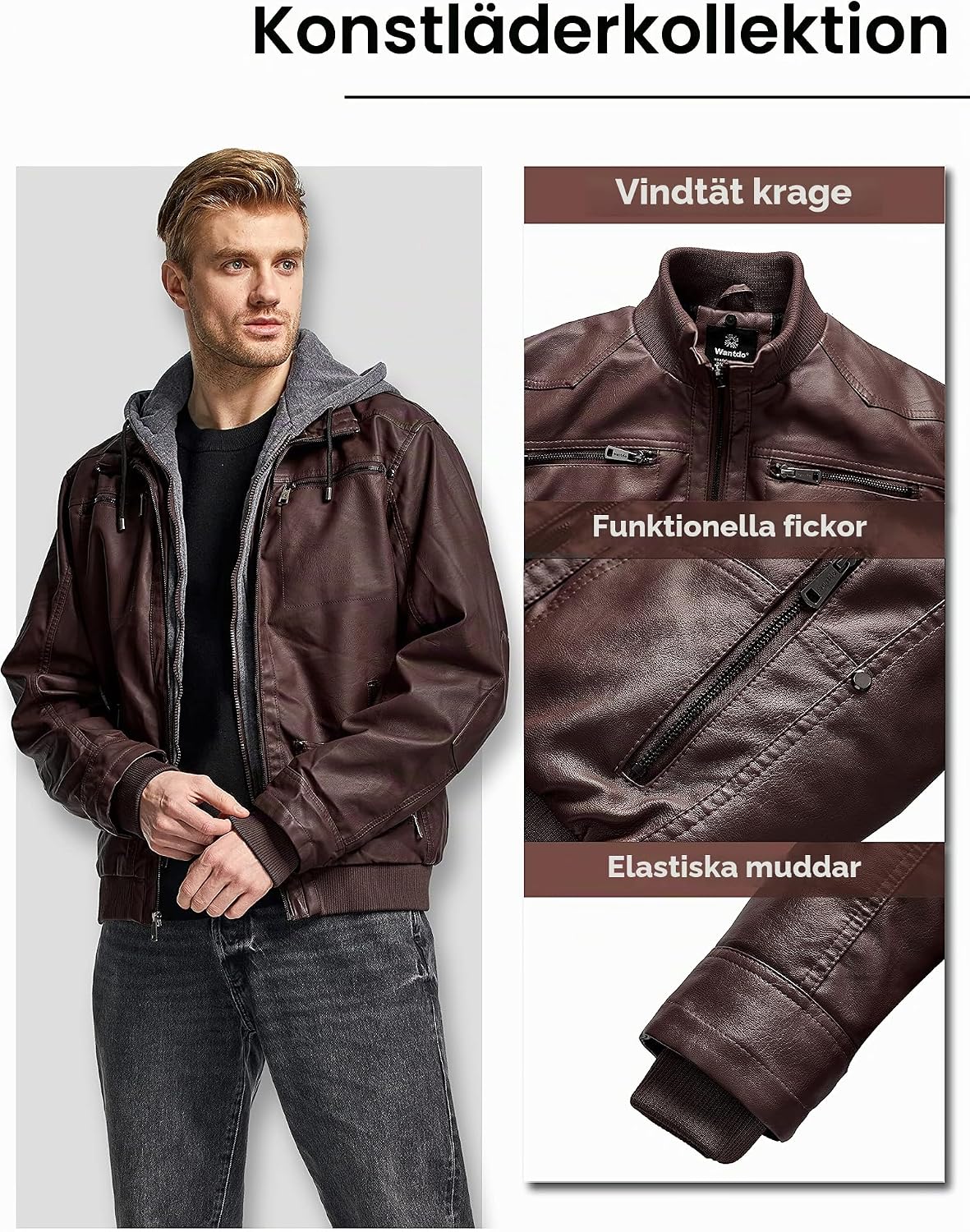 Detalle 1 de Wantdo jacka i fuskläder för herr med avtagbar huva och 3 000 mm vattenpelare