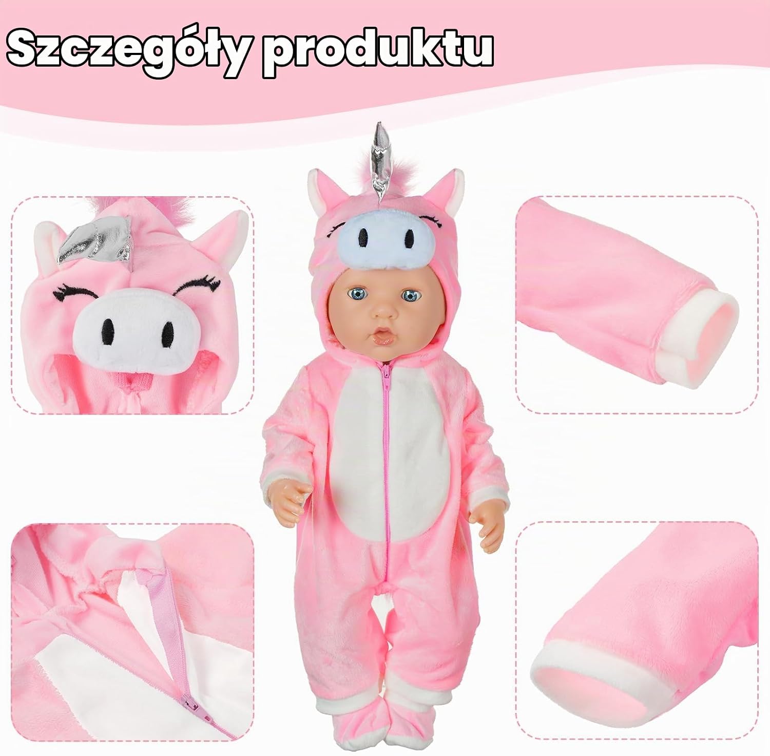 Detalle de Aolso EUV8-LTY-PDJS-FBA – ubranko dla lalki, jednorożec, bawełna, 35–45 cm