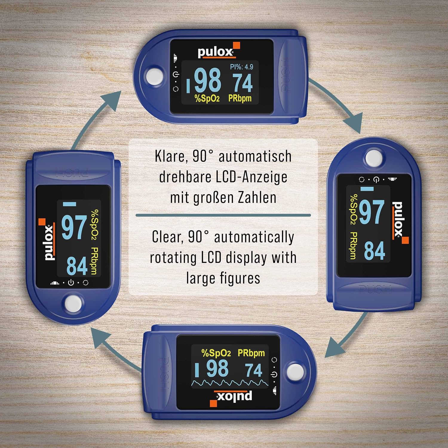 Detalle de Pulox PO-200 Solo Pulsoximeter Blau – zuverlässige Messung von SpO2, Puls und PI