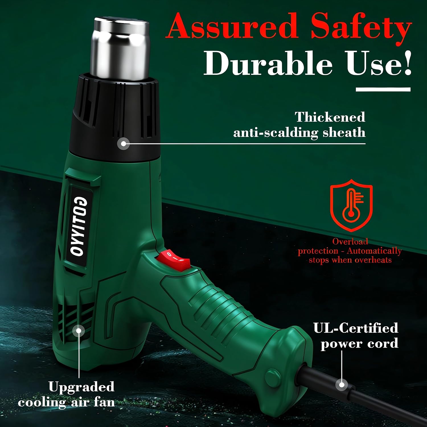 Thumbnail 3 de Heat Gun, Professional Dual-Temperature Hot Air Gun Kit (300℃/500℃) with 4 Nozzles and Overheat Protection