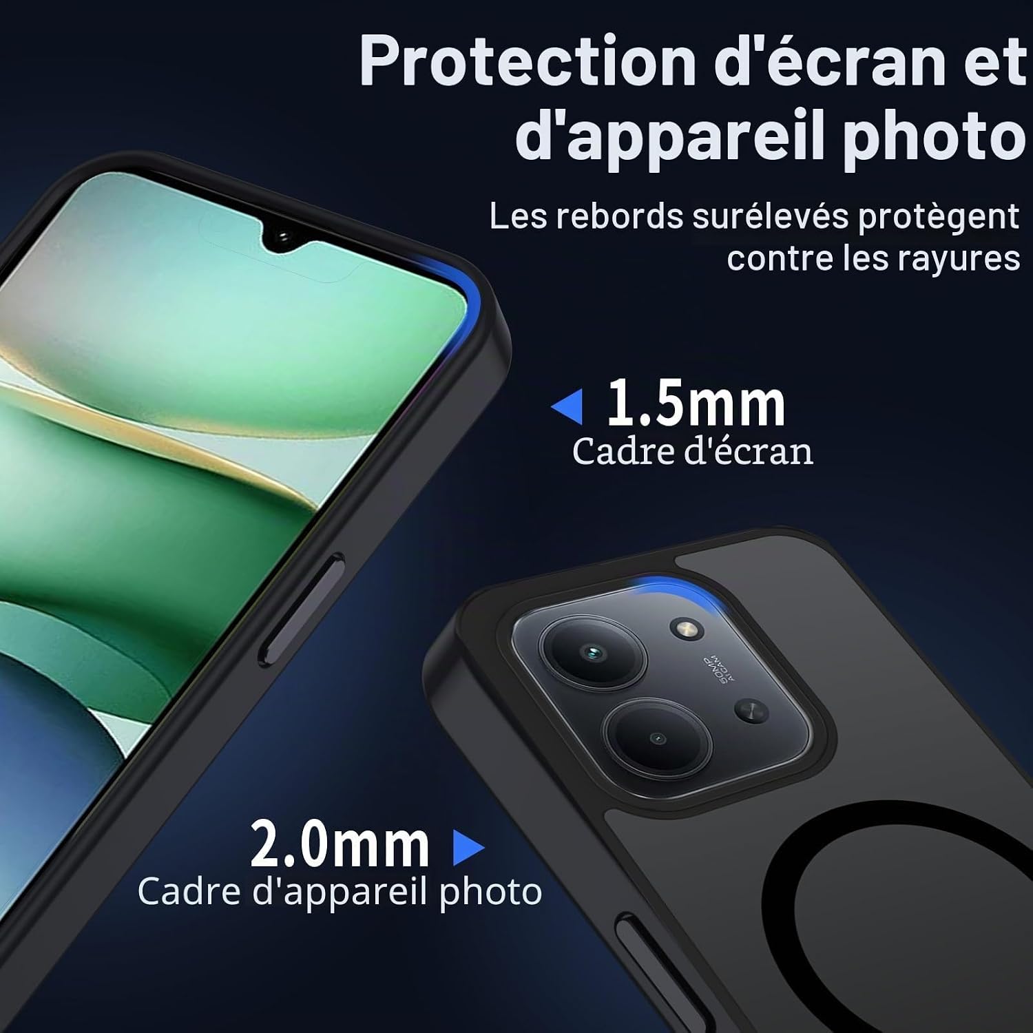 Detalle 2 de XTCASE Coque Magnétique pour Xiaomi Redmi 15C — Étui Translucide Mat, Protection Antichoc et MagSafe