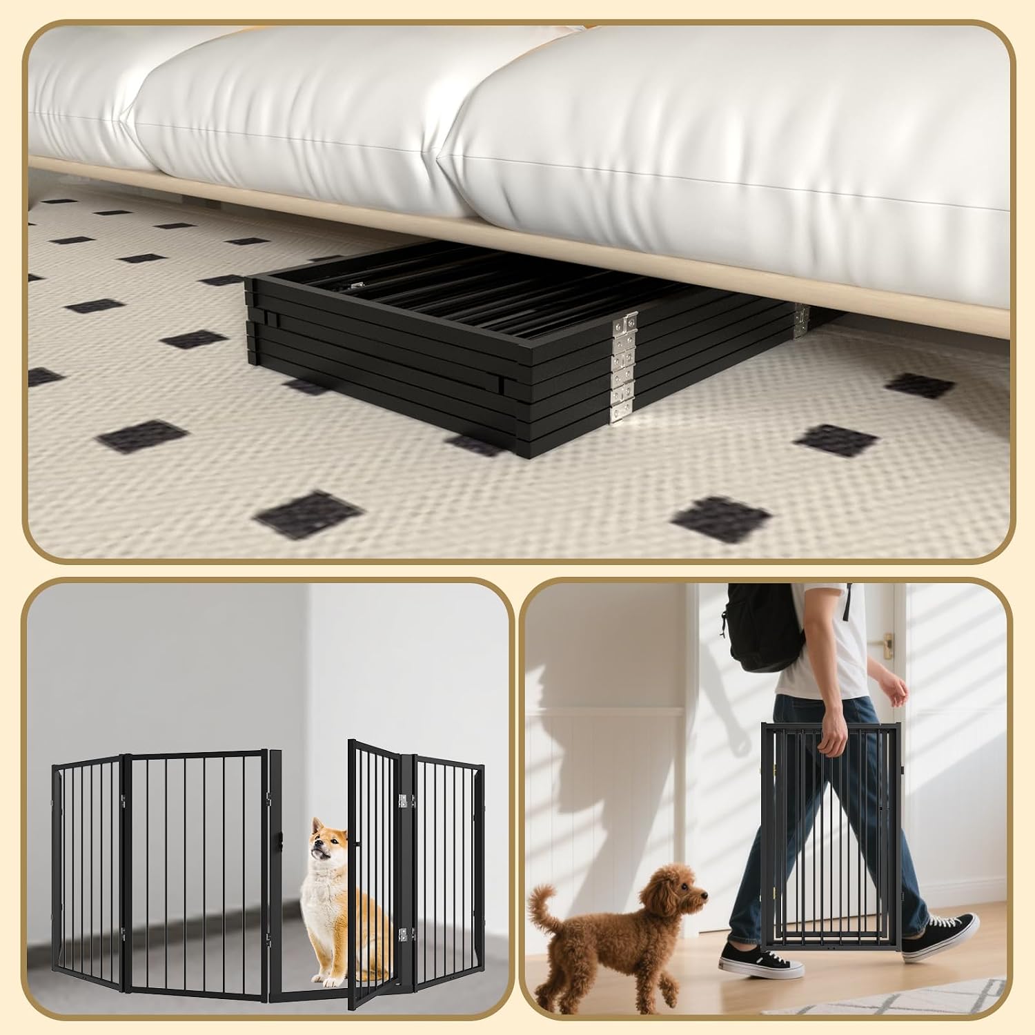 Thumbnail 4 de Xifamniy Free Standing Dog Gate with Door Walk Through (32'' Tall, 6 Panels, 120.5'' Wide) for Indoor & Outdoor Use
