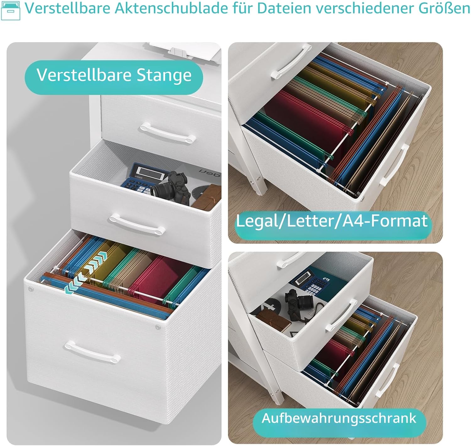 Detalle de Lufeiya Schreibtisch mit 3 Schubladen – Weiß, 118 x 50 x 75 cm, stabiles Computertisch-Design mit Stauraum