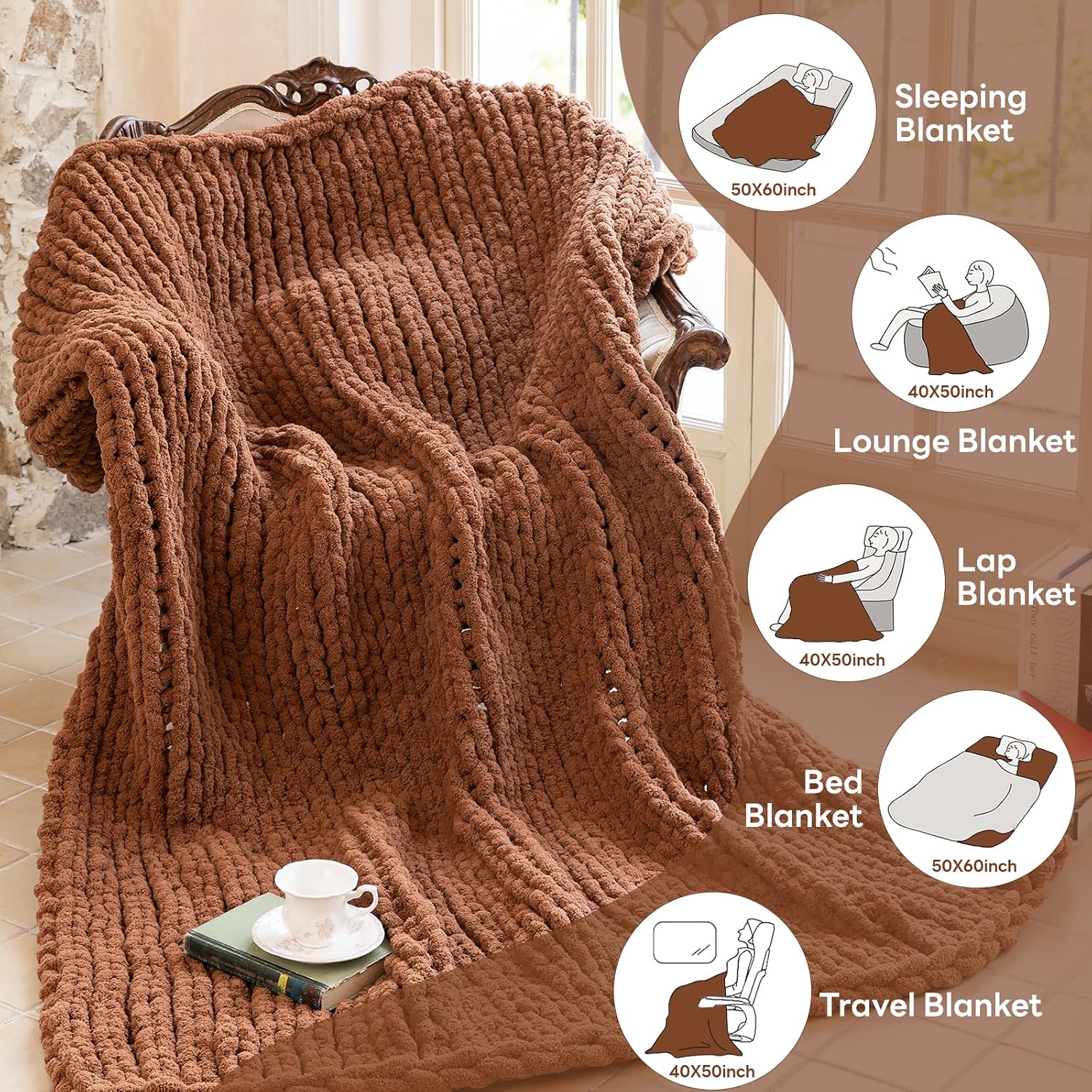 Detalle de Larexius Chunky Knit Blanket - 40 x 50 Luxury Woven Knit Throw