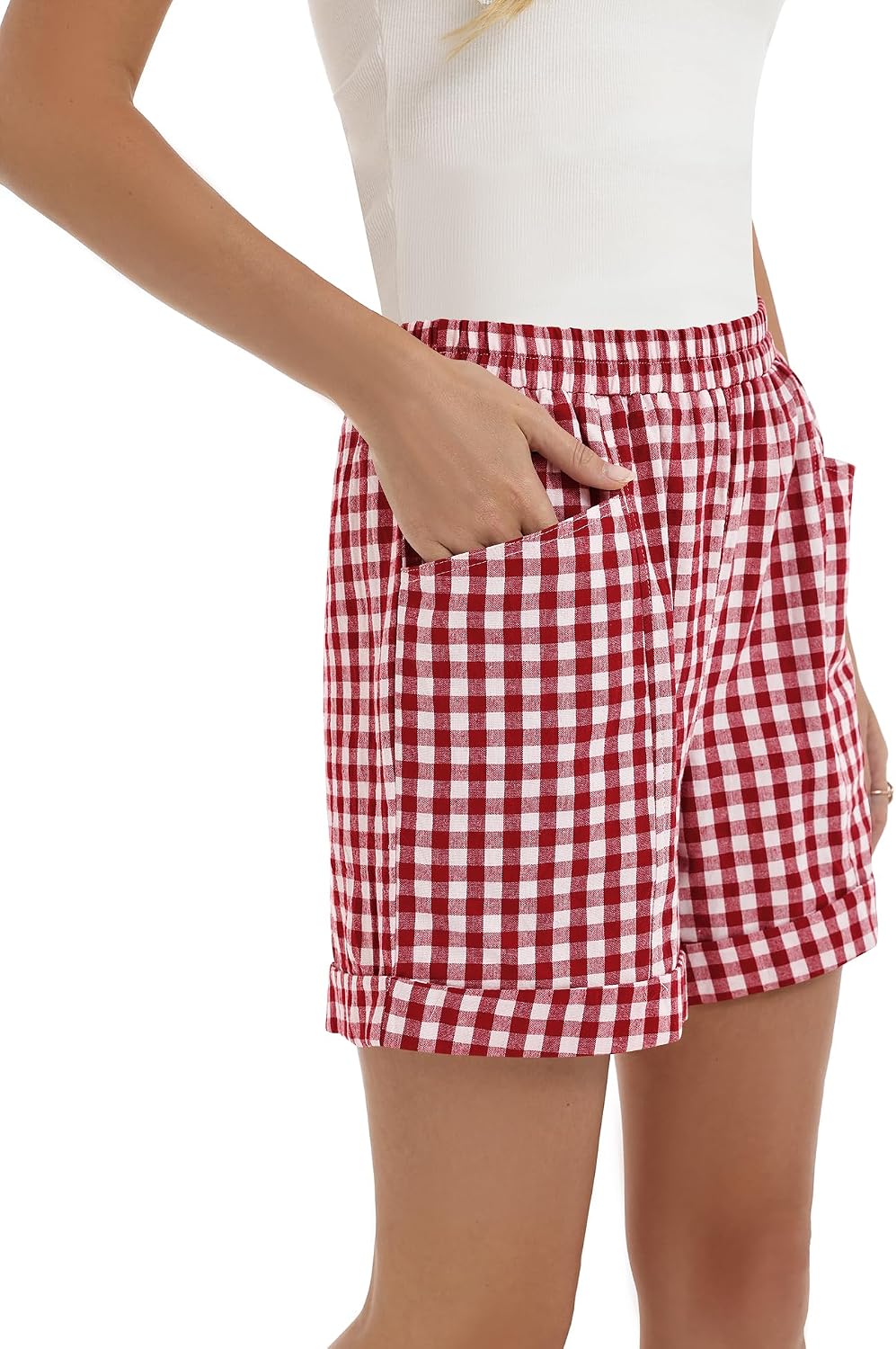 Detalle de Rapbin Womens Shorts: Trendy Summer Elastic Waist Cotton Shorts with Pockets