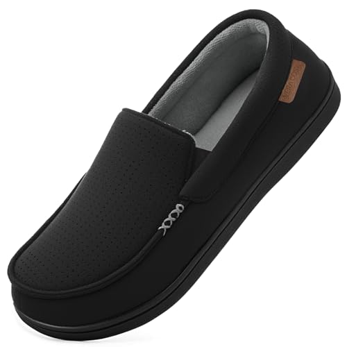 Detalle de VeraCosy Mens Moccasin Slippers with Coral Fleece Lining – Black, UK 8