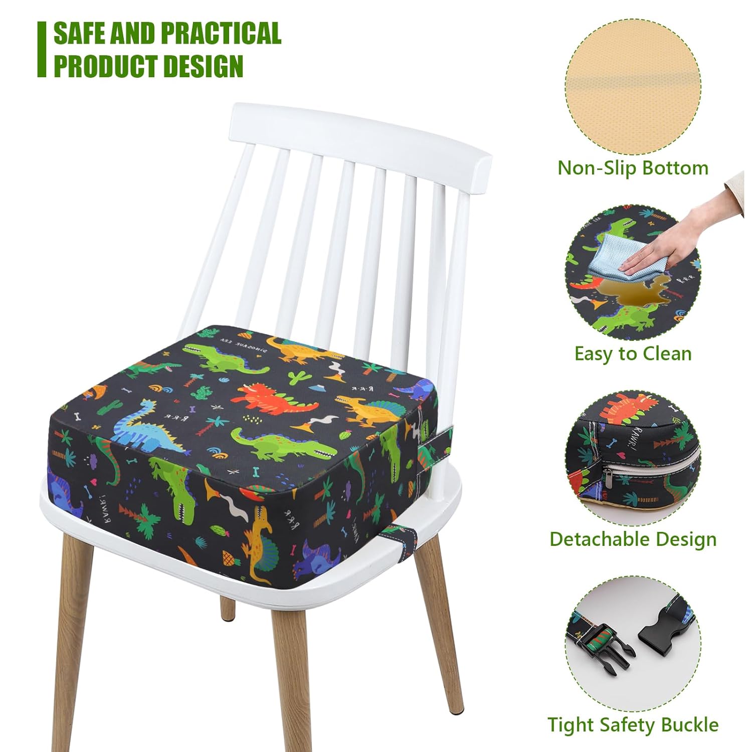 Thumbnail 2 de Sitzerhöhung für Kinder (Esszimmer) – waschbar, zerlegbar & tragbar, mit 2 Sicherheitsschnallen-Gurten – Schwarz