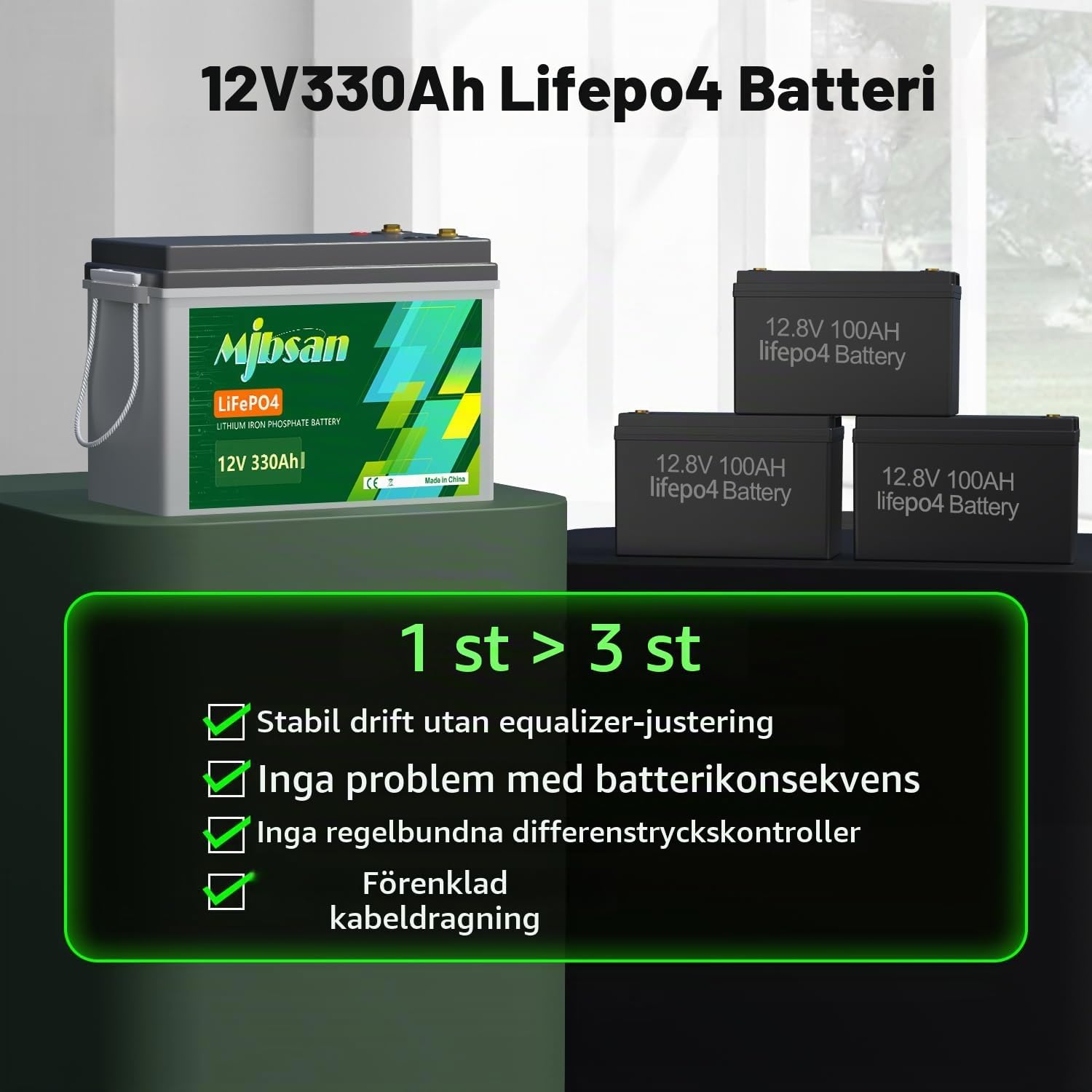 Detalle de Mjbsan 12V 330Ah LiFePO4-litiumbatteri med Bluetooth och 200A BMS
