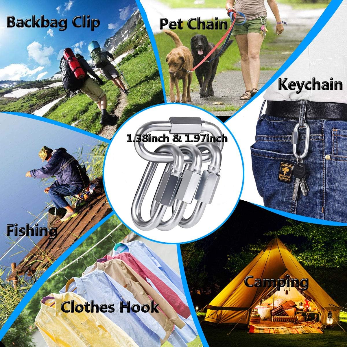 Detalle 2 de Ekunbuy 304 Stainless Steel Heavy Duty Quick Link Chain Connector (Mini, 12-pack)