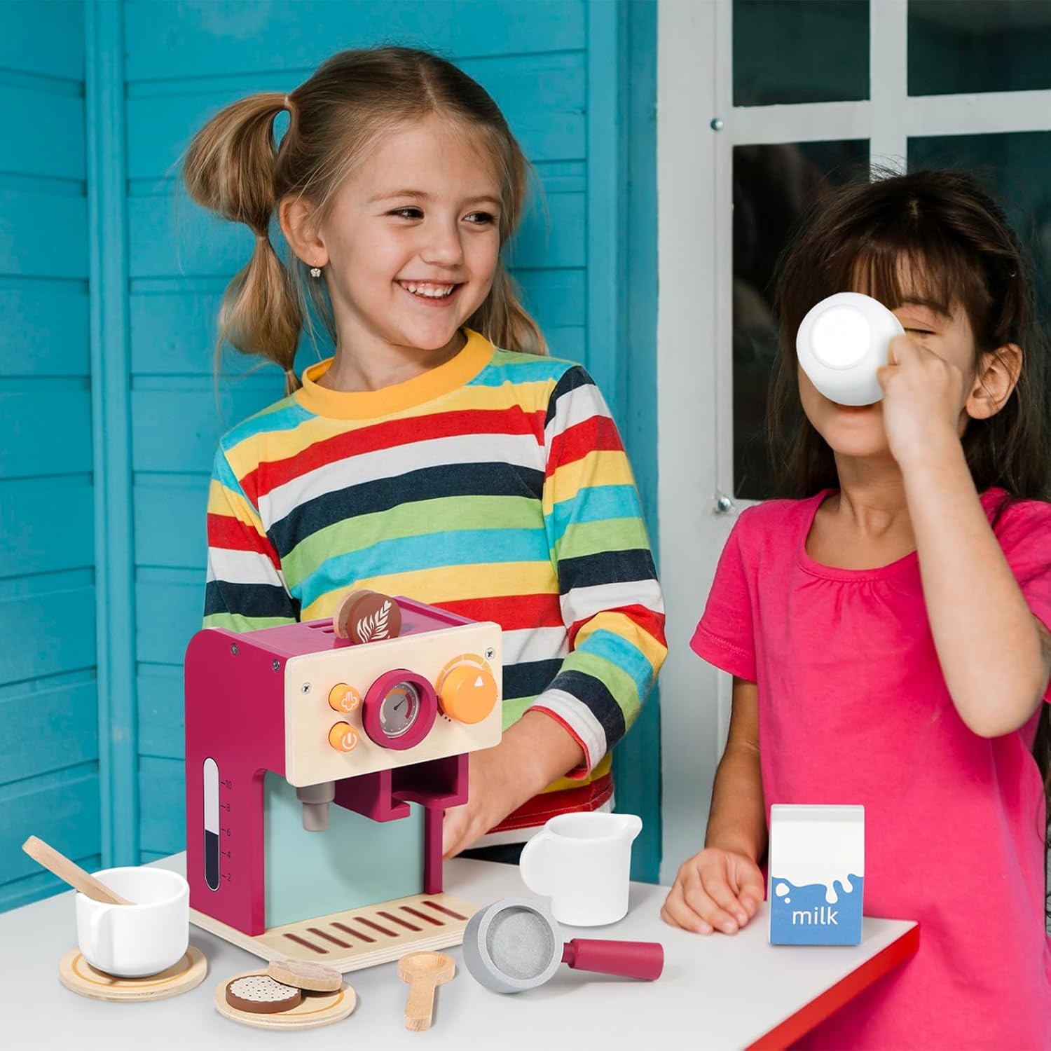 Thumbnail 6 de GAGAKU Macchina da caffè per bambini in legno, gioco Montessori per bambini da 3 anni con brocca per latte e accessori