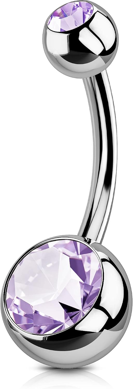 Detalle de OUFER Belly Bar Titanium 14G Double Blue Gem