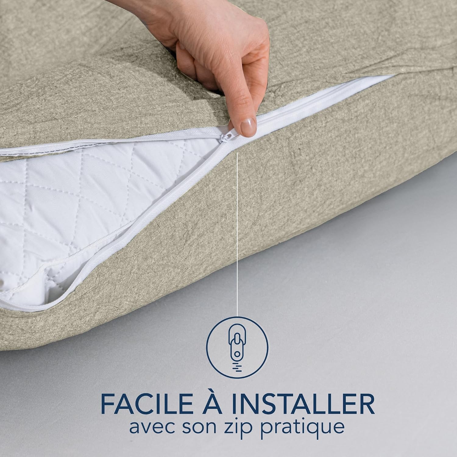 Detalle 2 de Dreamzie Taie Oreiller 40x80 Coton – Lot de 2, Beige, Oeko-Tex, Lavée au stonewash