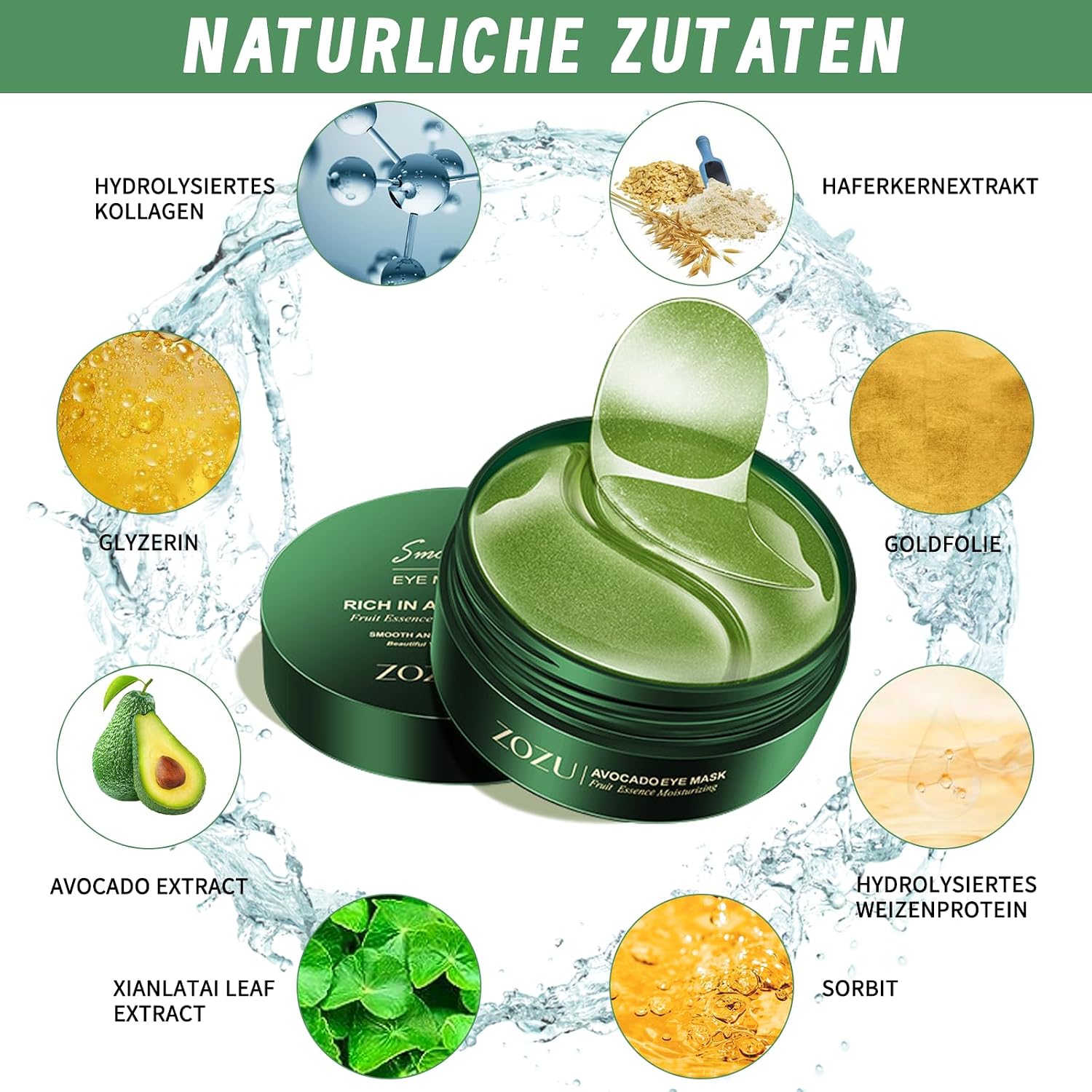 Thumbnail 1 de Hyaluron Augenpads (GREEN) – 60 Stück gegen Augenringe, Schwellungen & Falten