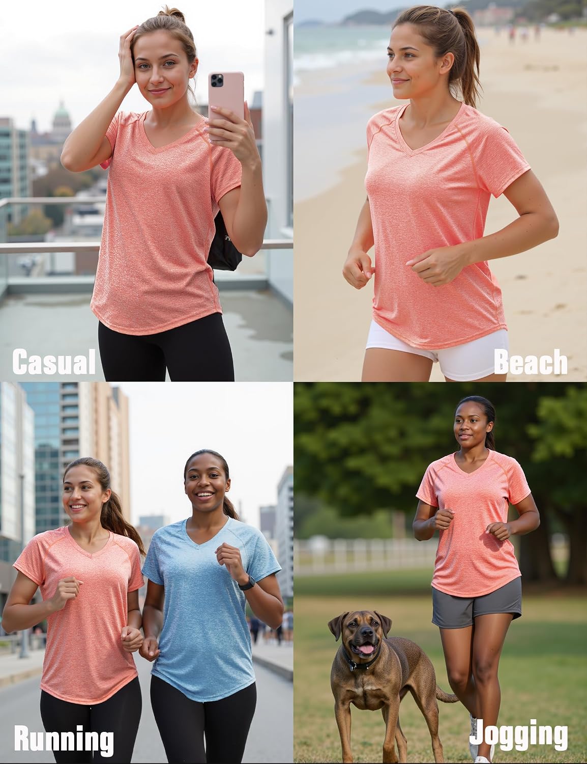 Thumbnail 6 de Wayleb Damen Sportshirt Kurzarm mit V-Ausschnitt – Funktionsshirt mit atmungsaktivem Mesh-Rücken für Fitness, Lauf & Yoga
