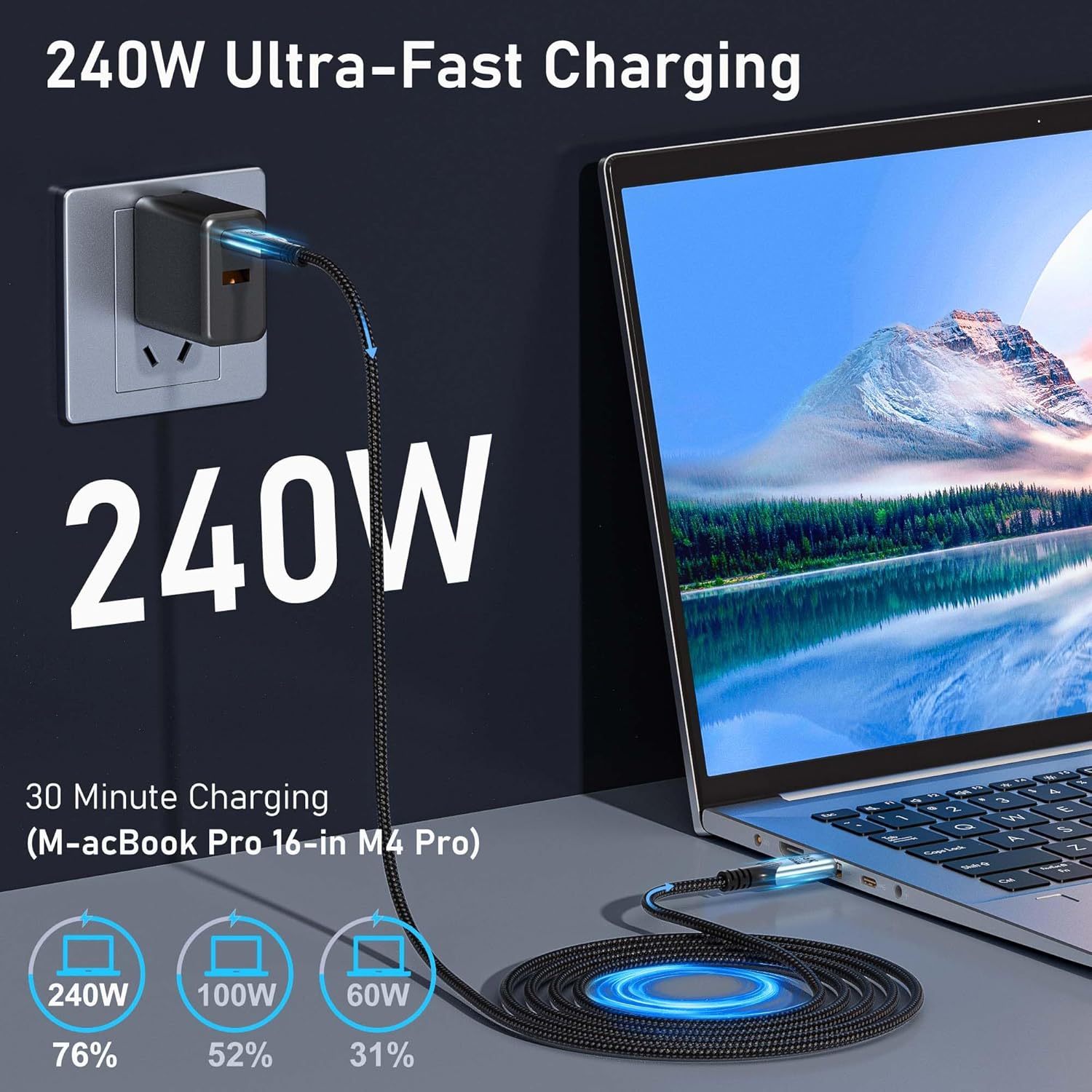Detalle 2 de 2 m USB-C auf USB-C Kabel – 80 Gbps, Thunderbolt-kompatibel, 240W Schnellladen