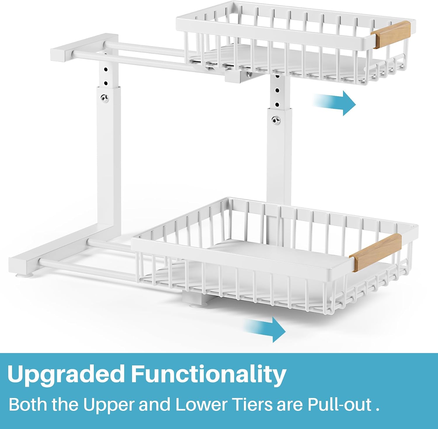 Detalle 2 de Jusdyrack 2-Pack Under-Sink Organizers, Adjustable 2-Tier Pull-Out Metal Shelves