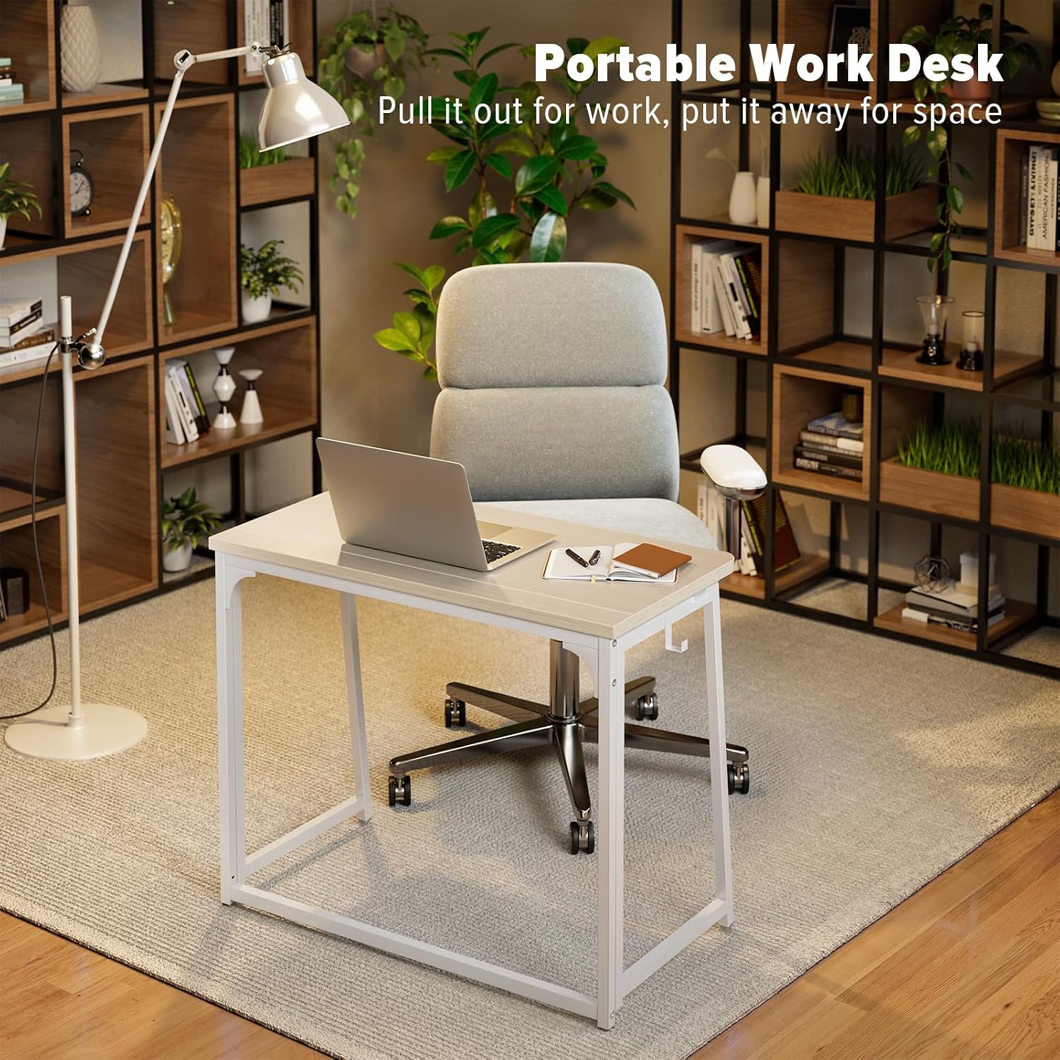 Detalle de WOHOMO Folding Desk (Small) 80cm foldable table in oak-style finish