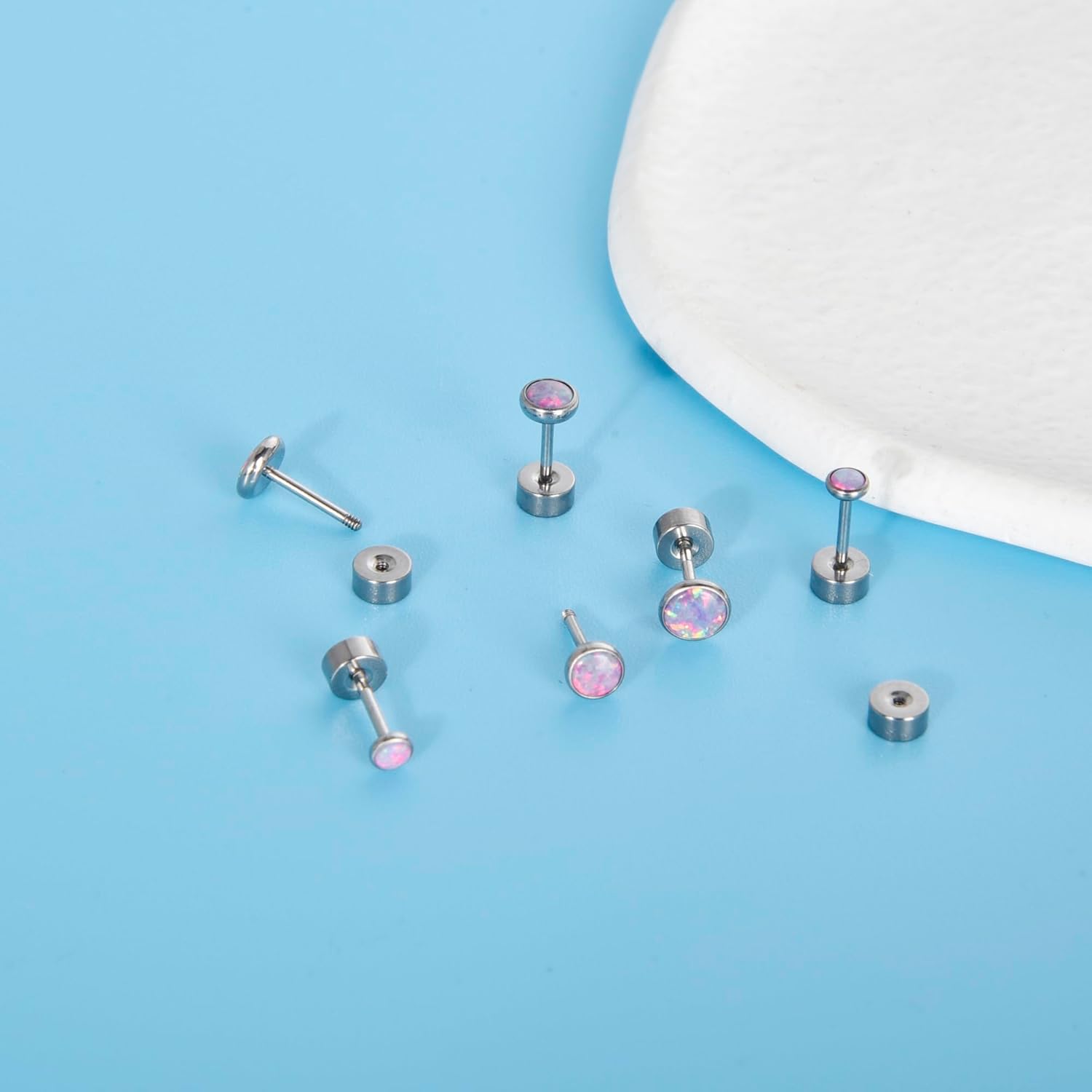 Thumbnail 5 de Titan Ohrstecker mit Schraubverschluss (G23) – kleine Zirkonia in Lila Opal, 3/4/5 mm