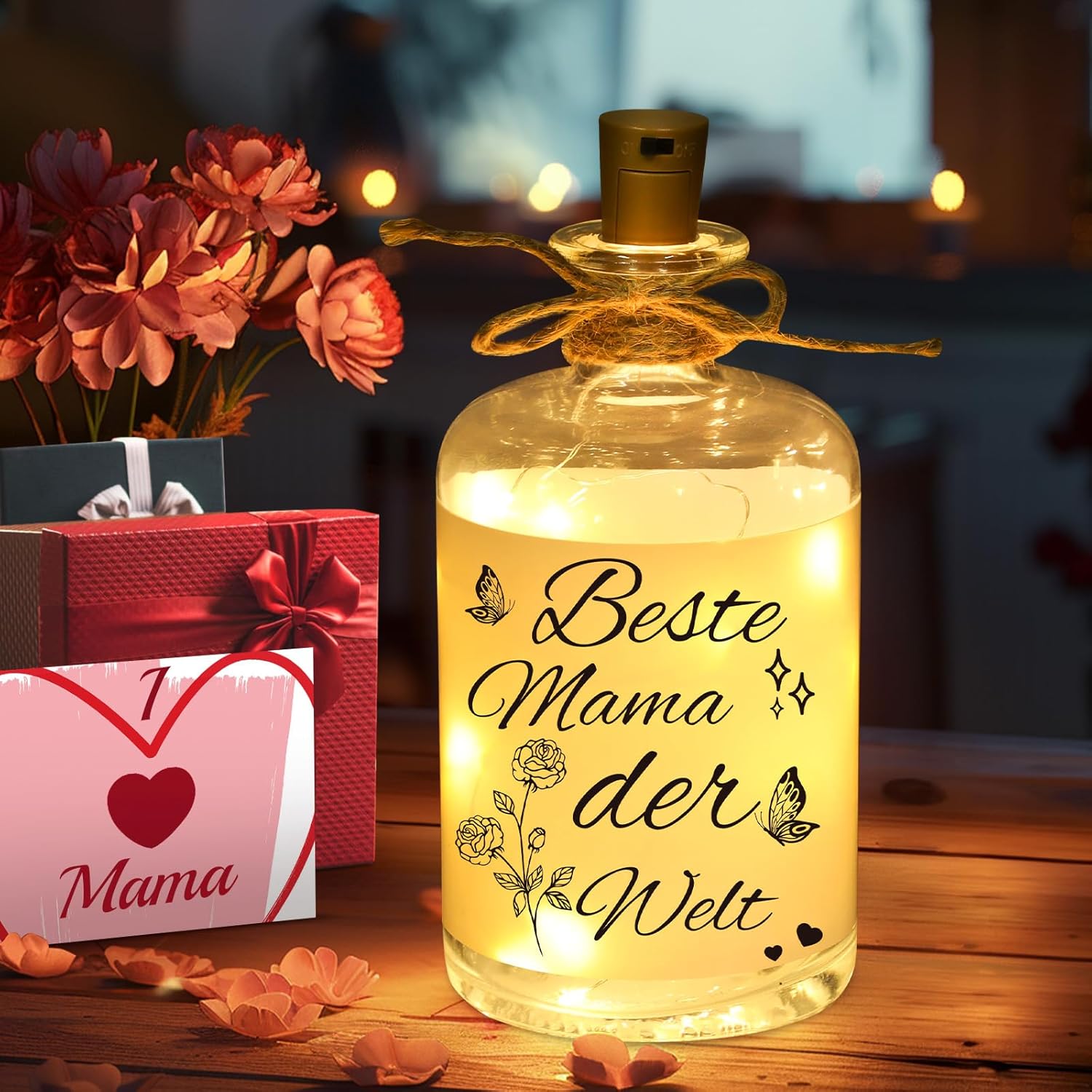 Linkax Muttertagsgeschenk LED-Flaschenlicht „Beste Mama der Welt“