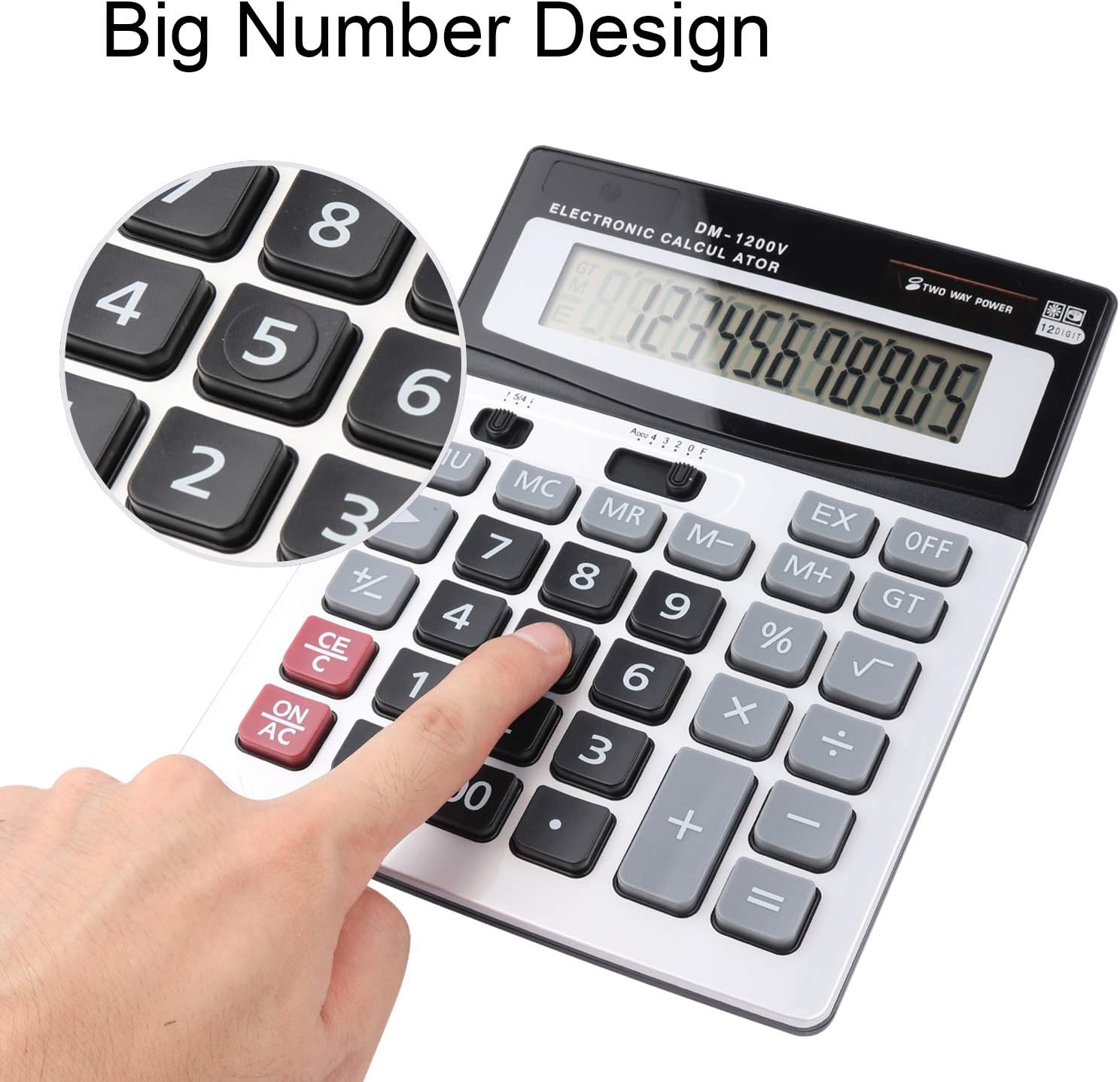Thumbnail 4 de HIHUHEN Large Calculator (Solar & Battery) with 12-digit Display