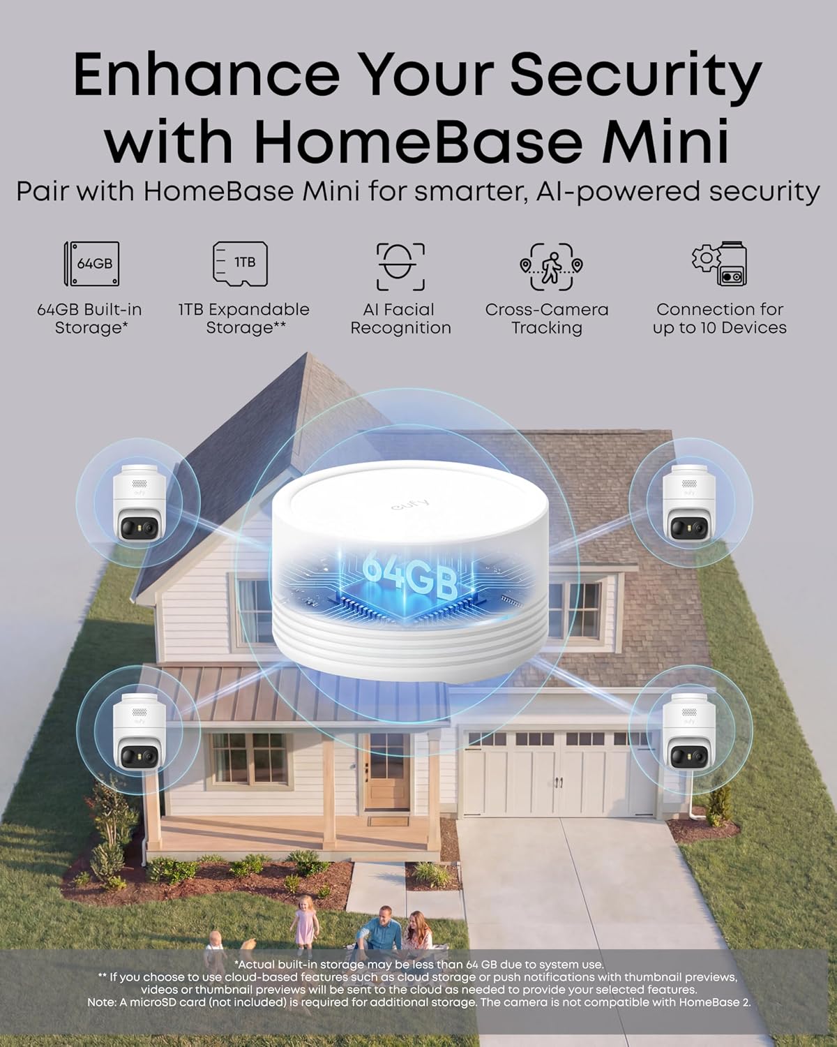 Detalle de eufyCam C37 2-Cam Kit (64GB) with Solar Panels and HomeBase Mini: Practical Outdoor Wireless Security