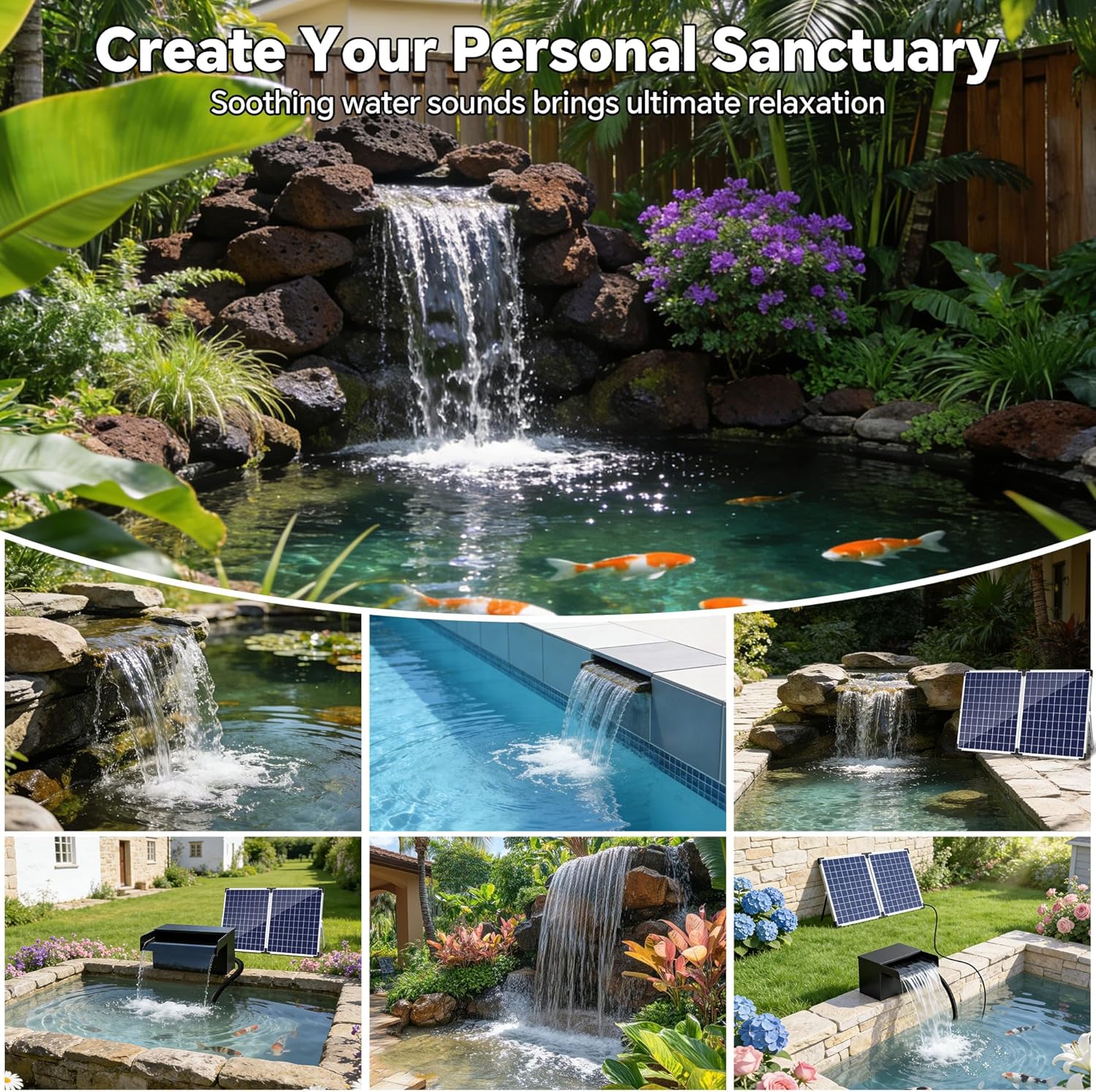 Thumbnail 6 de Biling 50W Solar Waterfall Pump – Stainless Steel Pond Kit for 4000L Ponds
