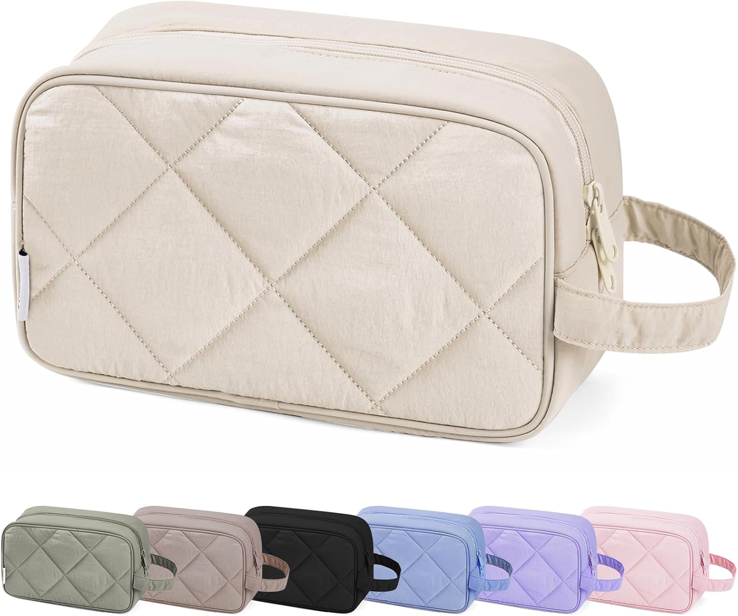 Detalle de Narwey Große Kosmetiktasche – wasserdichter Kulturbeutel mit Reißverschluss (Beige)