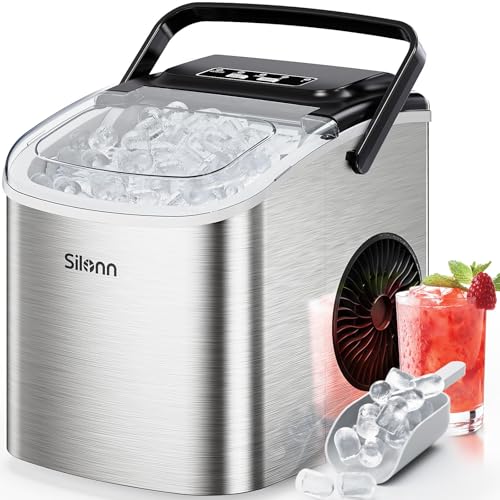 Detalle de Silonn Countertop Ice Maker: 9 Bullet Ice in 6 Minutes, 12 kg Daily