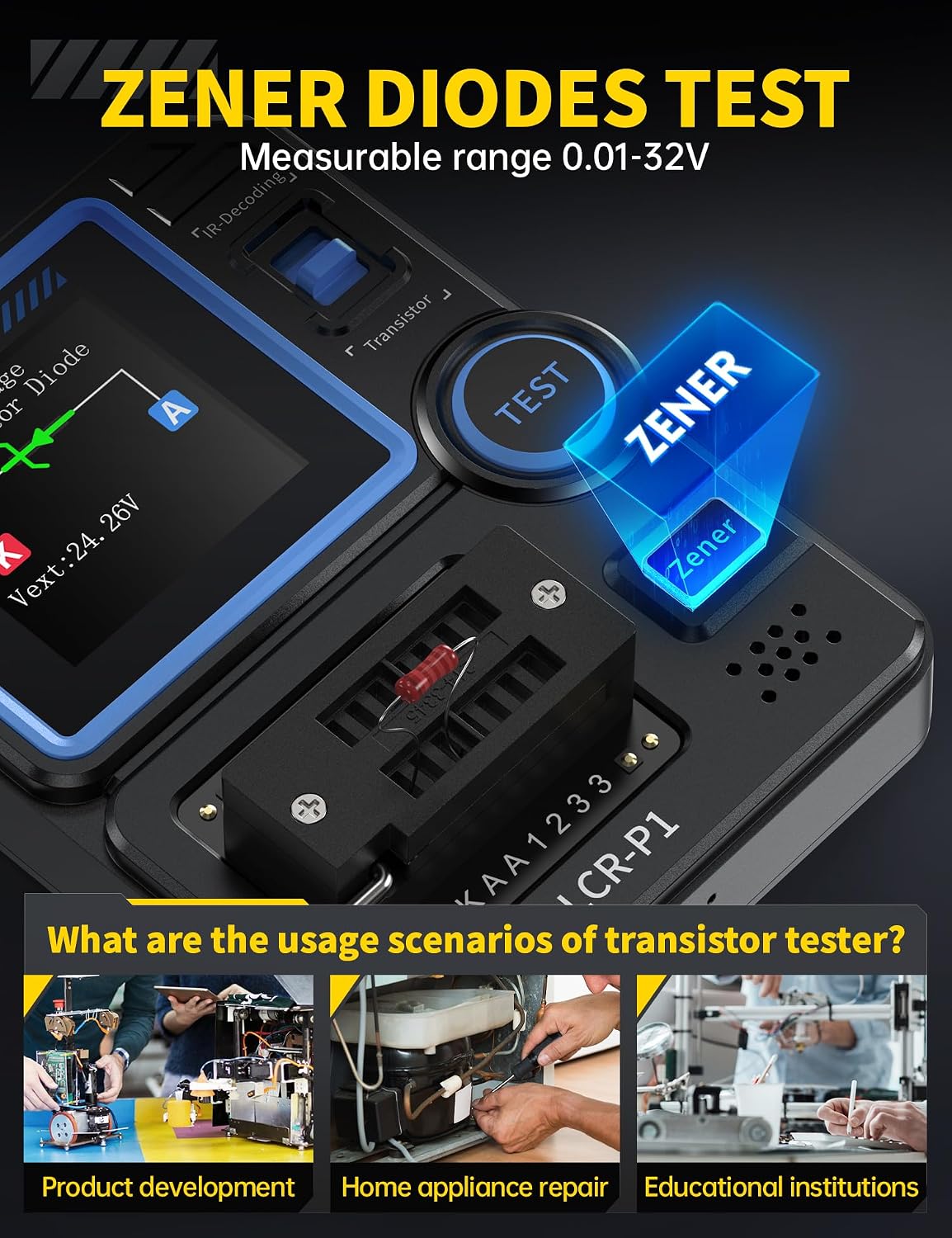 Detalle de FNIRSI LCR-P1 Transistor Tester: All-in-One Component Analyzer for Electronics Hobbyists