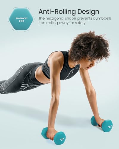 Detalle 2 de SONGMICS Hex Dumbbells Set with Stand – 1 kg, 2 kg and 3 kg (12 kg total) with Stand