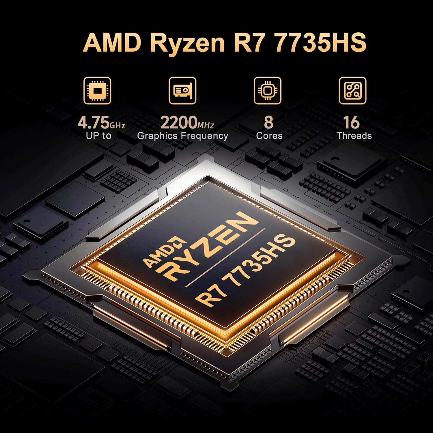 Detalle de Beelink SER5 Max Mini PC (Ryzen 7 7735HS, 24GB LPDDR5, 1TB PCIe 4.0, Radeon 680M)