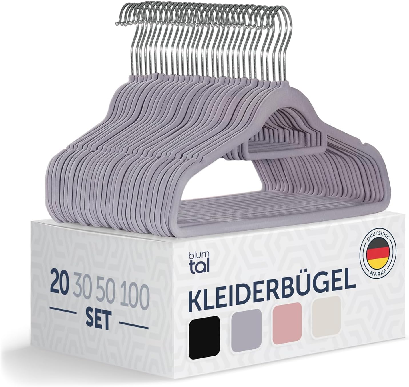 Detalle de Blumtal Velvet Clothes Hangers, 20 Pack, Grey, Non-Slip with Swivel Hooks
