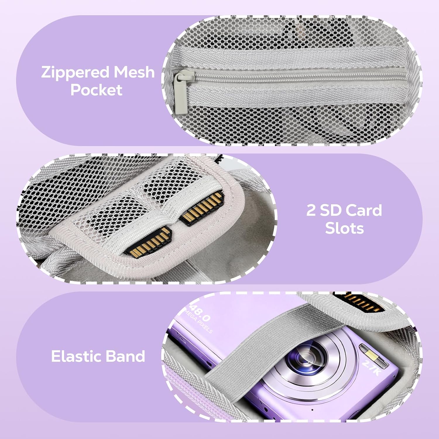 Thumbnail 3 de MoKo Compact Camera Case for Kodak PIXPRO FZ55/FZ45 and Canon IXUS: Protective EVA Padded Pouch (Purple)