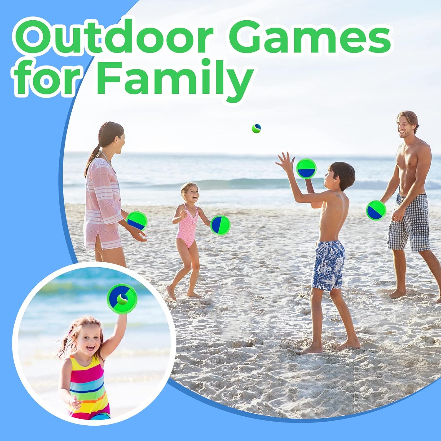 Thumbnail 5 de Beach Toys - Outdoor Toss and Catch Ball Set with 6 Paddles, 3 Balls, and Portable Storage Bag