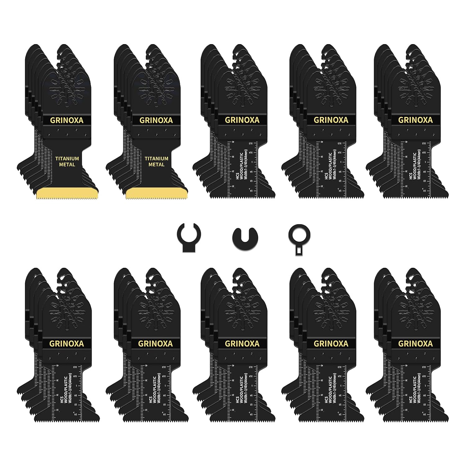 Detalle de GRINOXA 55-Piece Oscillating Tool Blade Set, 44mm HCS and Titanium Blades