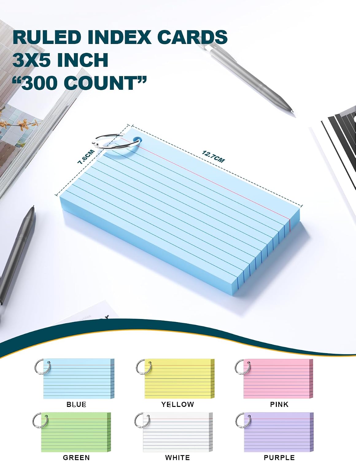 Thumbnail 1 de Aidunmis 300 Count 3 x 5 in Index Cards with Ring, Coloured and Ruled