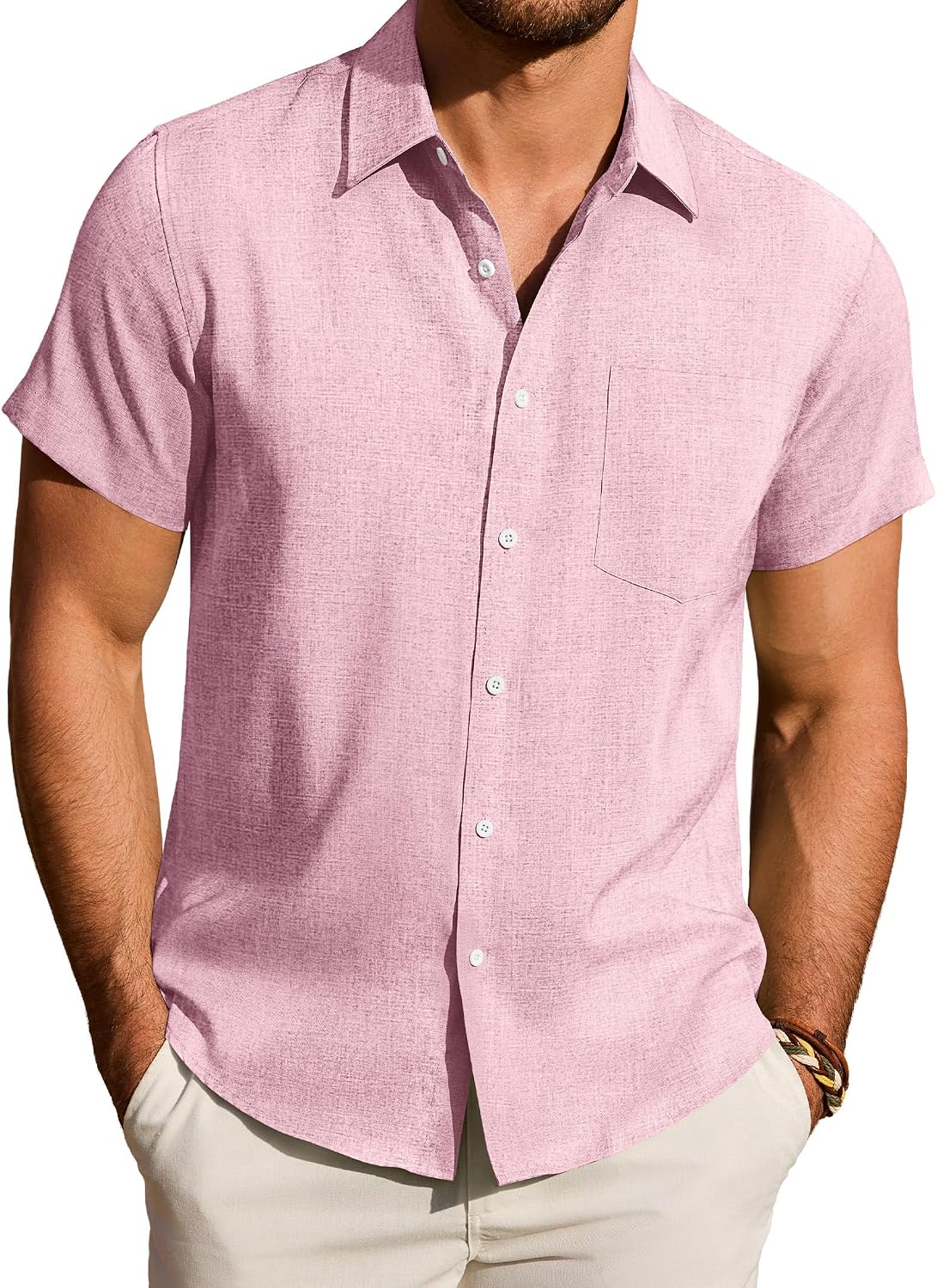 Thumbnail 6 de Demeanor Linen Mens Short Sleeve Shirt – Lightweight, Breathable Linen Blend for Summer