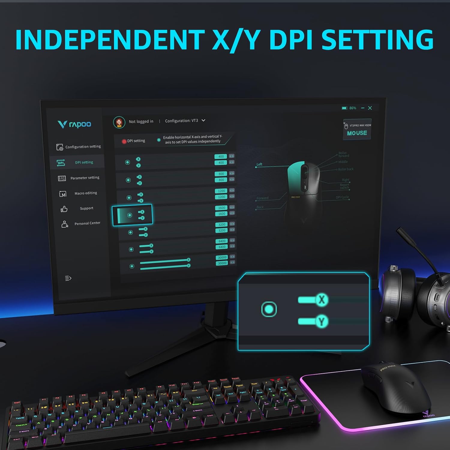 Thumbnail 5 de Rapoo VT3PRO MAX wireless gaming mouse with 8K polling and PAW 3950 optical sensor