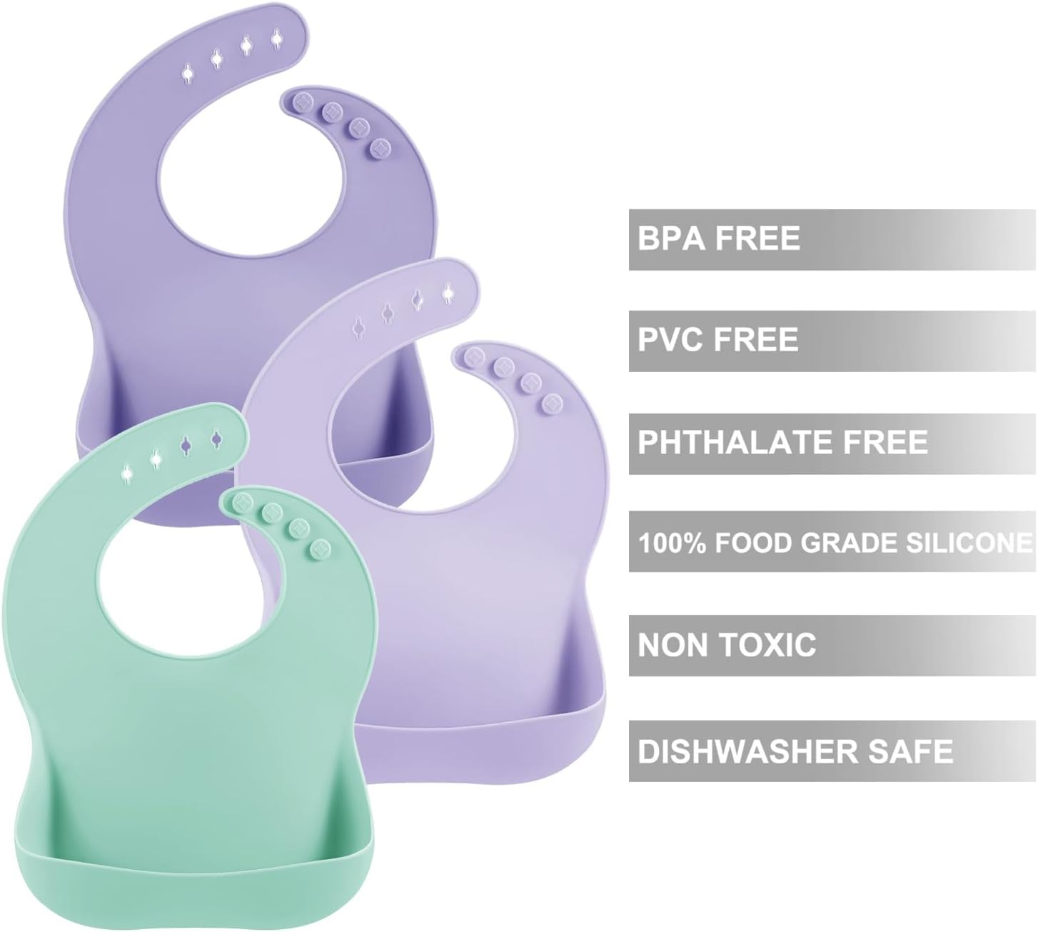 Thumbnail 4 de PandaEar 3 Pack Thick Silicone Baby Bibs for Toddlers (10–72 Months) with Food Catcher Pocket