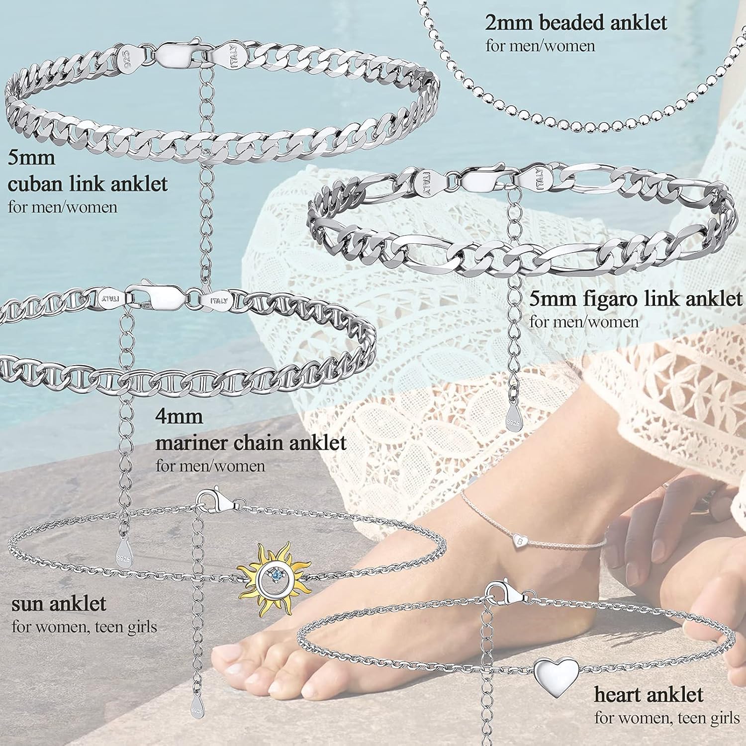 Thumbnail 5 de Cavigliera donna in argento 925 PROSILVER regolabile 22+5 cm, con confezione regalo