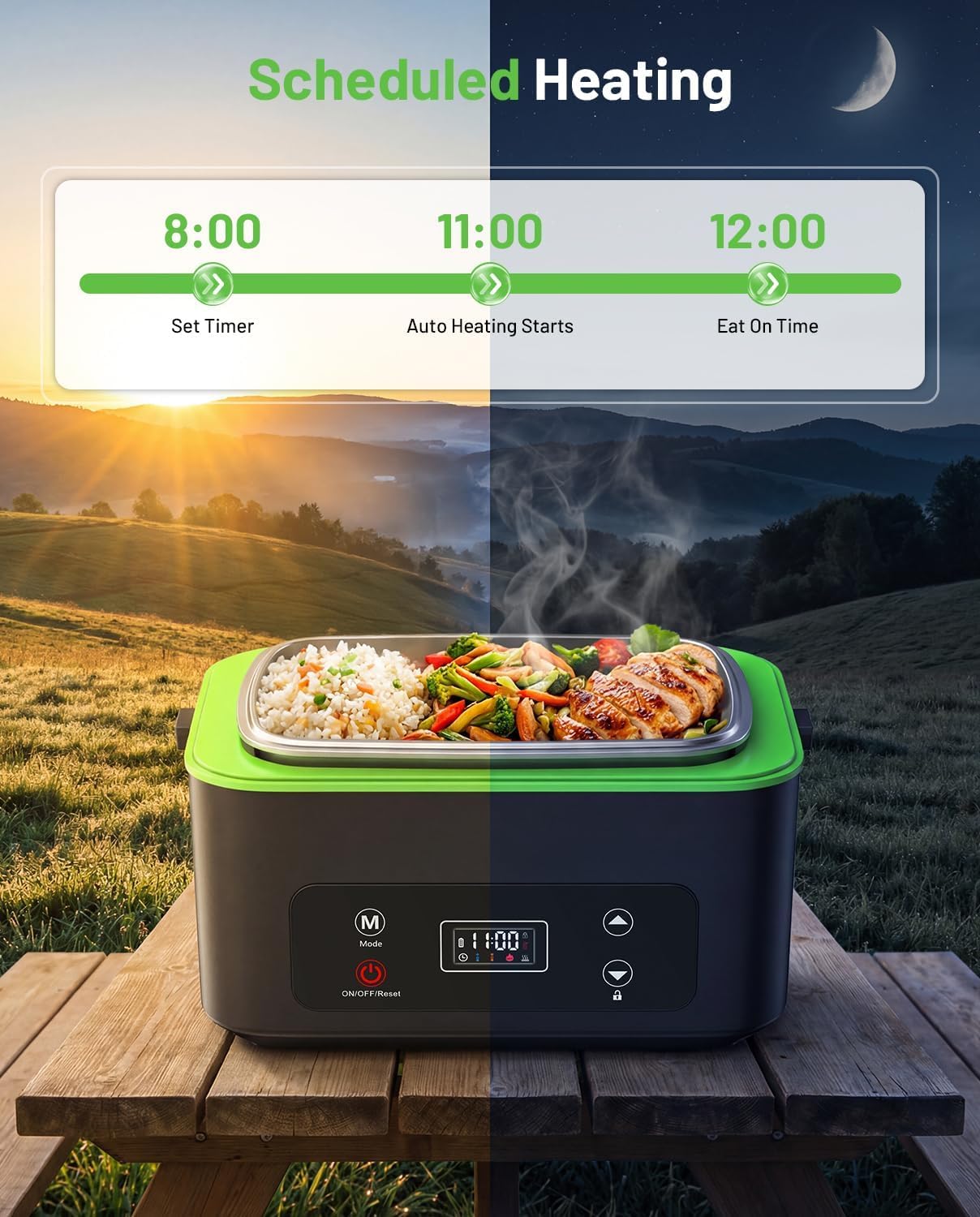 Detalle de TaskStar Heated Lunch Box: 100W Cordless Portable Warmer with 1.2L Leakproof Design