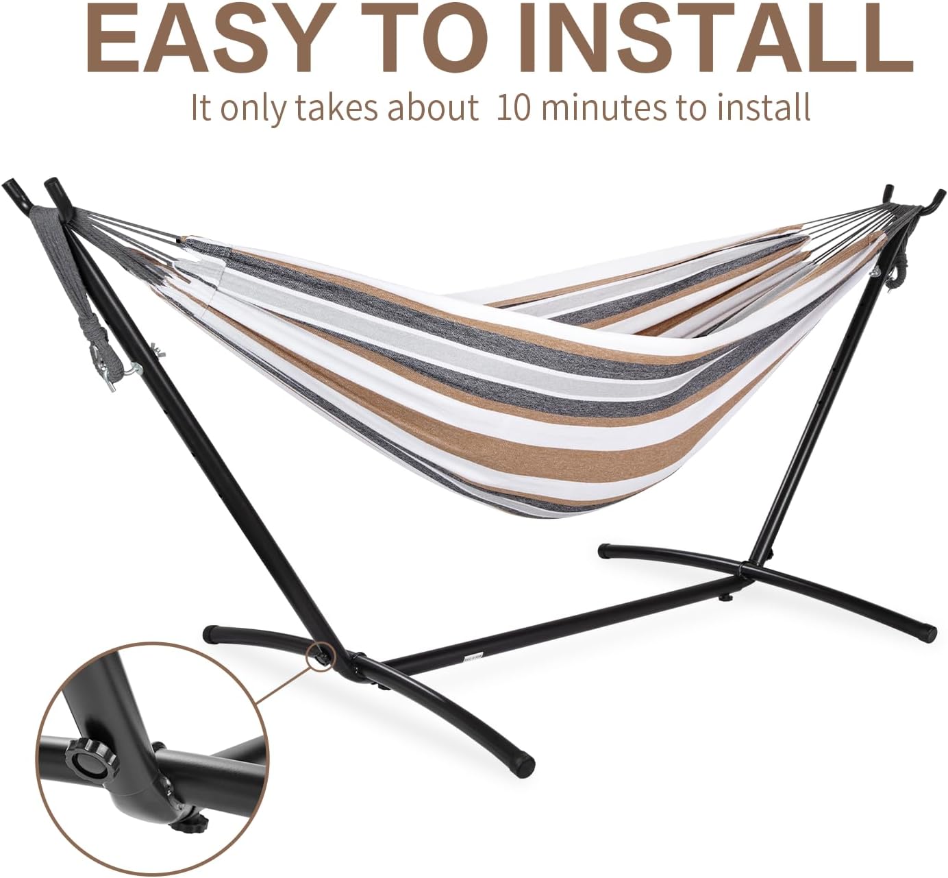 Thumbnail 5 de PNAEUT A01YSB01001 Double Hammock with Steel Stand, Coffee, 450 lb Capacity