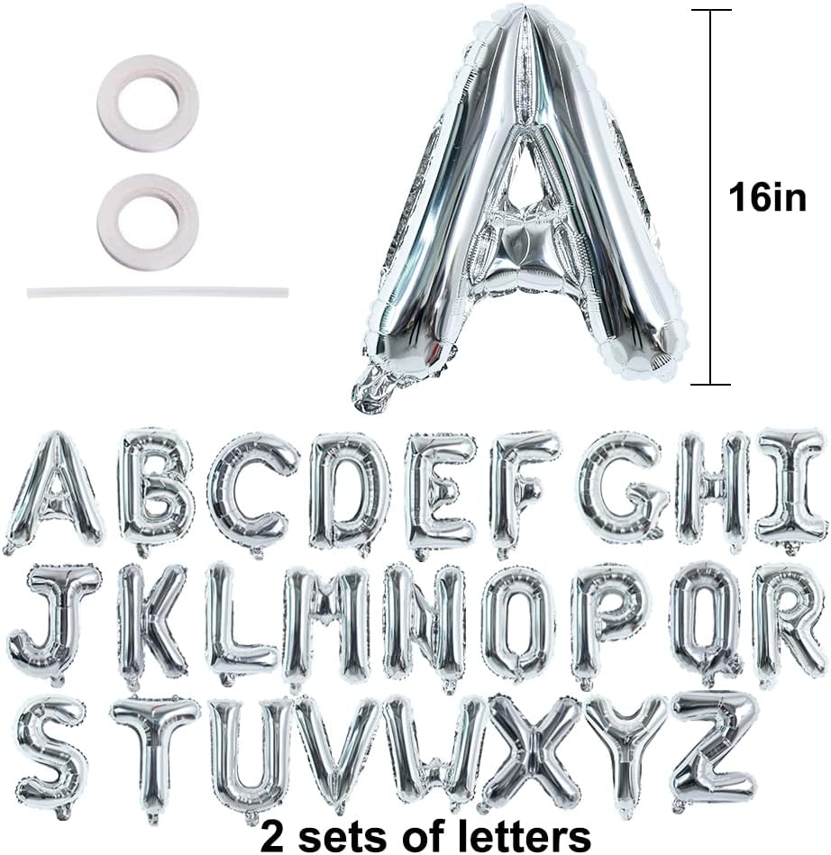 Thumbnail 1 de TONIFUL 52-Piece 16-Inch Silver A–Z Letter Balloons (Mylar Foil) for DIY Personalized Phrases