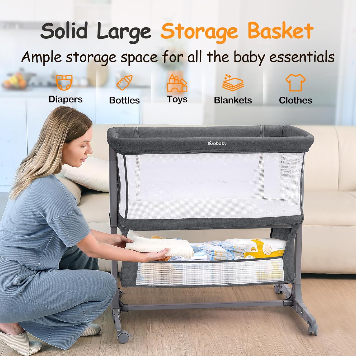 Detalle de Ezebaby Bedside Bassinet with 7 Height Positions