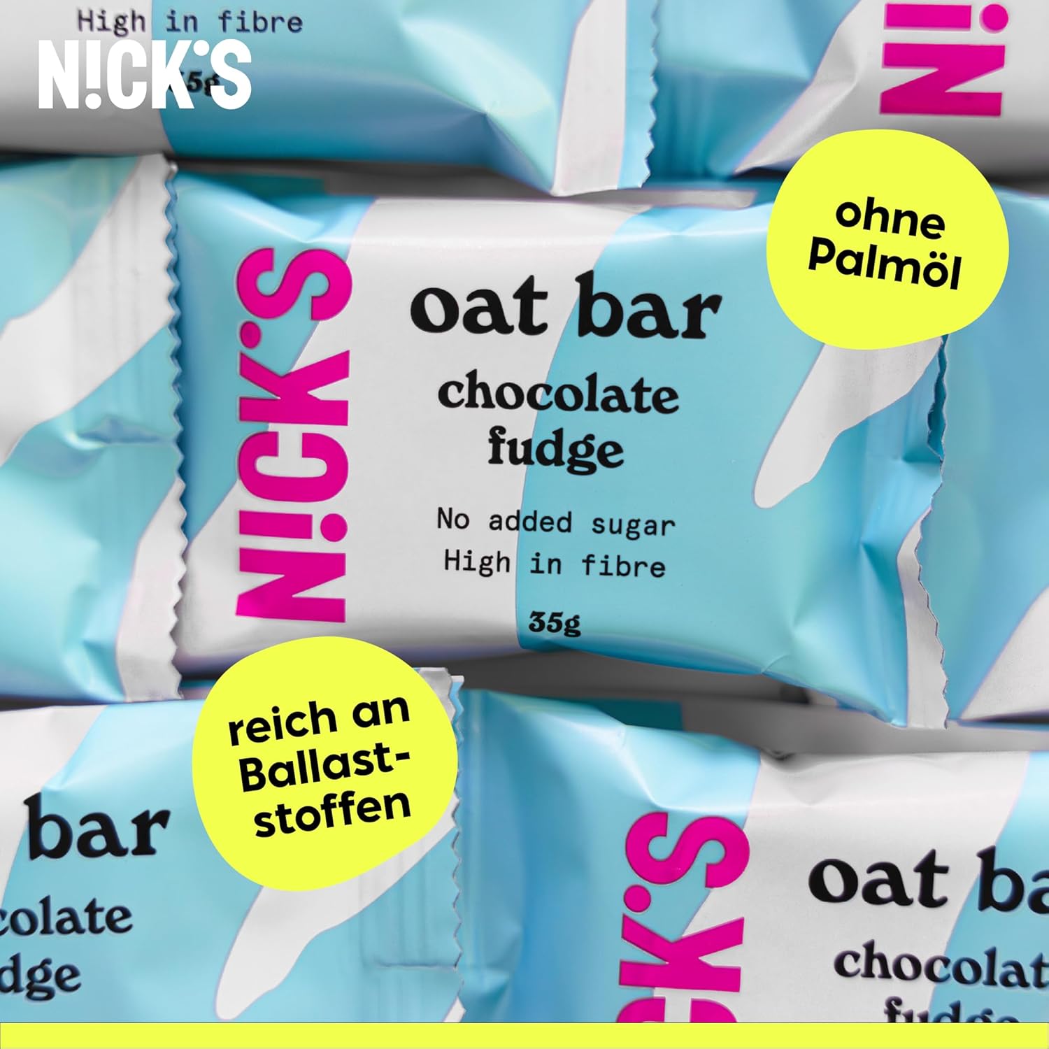 Thumbnail 3 de N!CK’S Haferriegel ohne Zuckerzusatz – Schokolade Fudge Flapjack Snack (12 Riegel à 35 g)