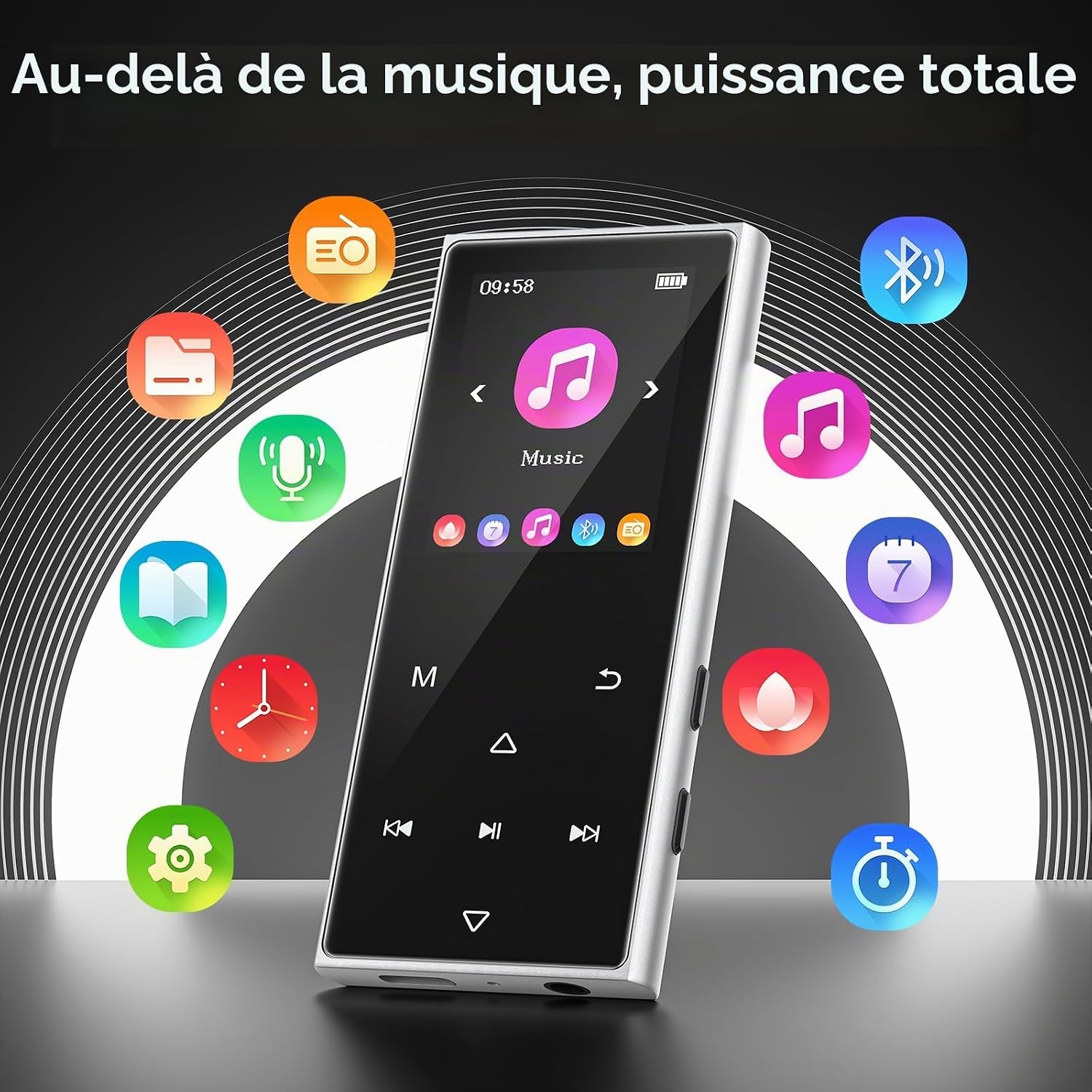 Detalle de Lecteur MP3 Bluetooth 5.3 avec 128 Go + Extension 512 Go — Audio Hi‑Fi pour école et voyage